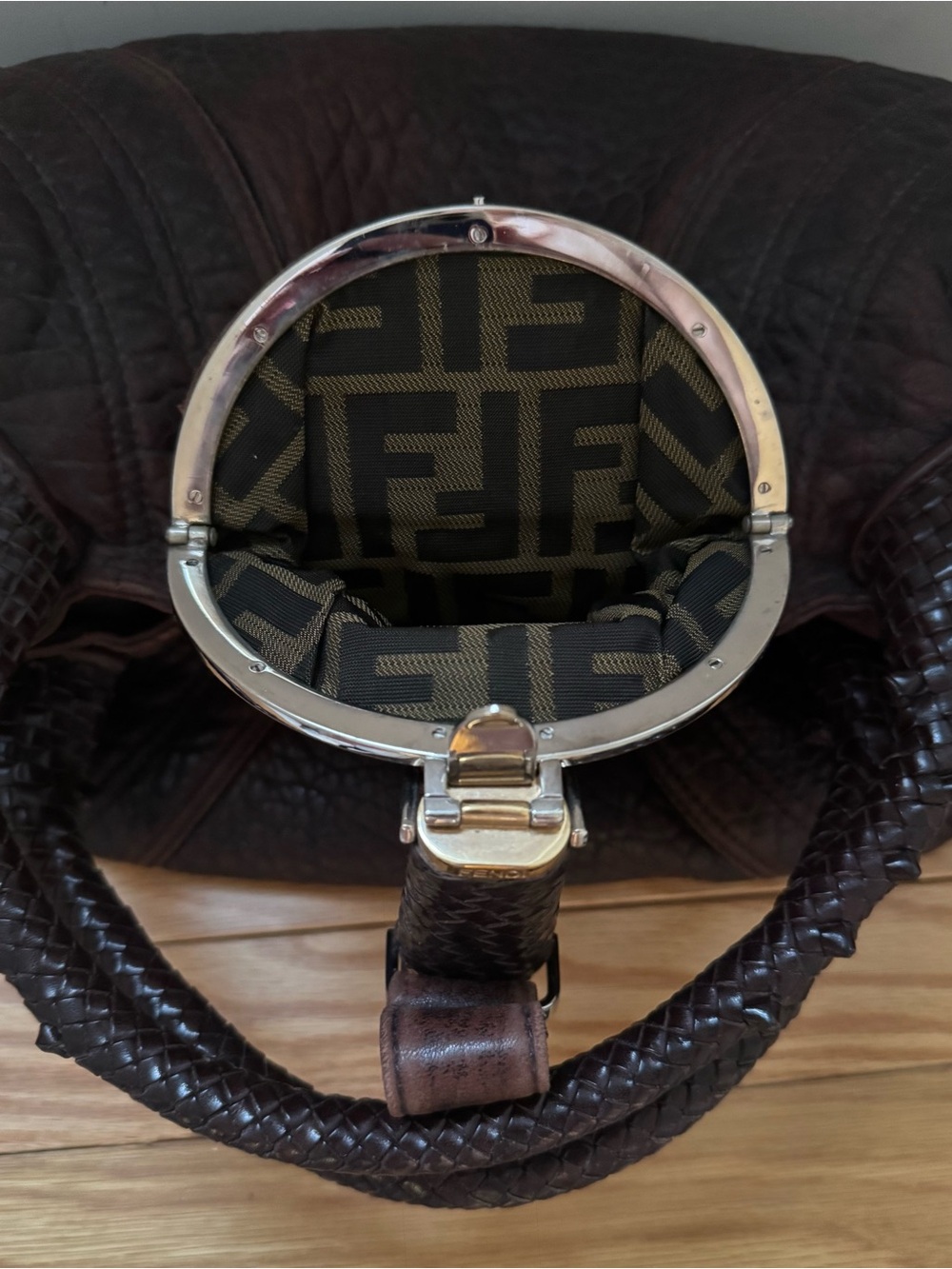 Fendi Spy Bag Braided Handle Brown Leather Shoulder Bag - Picture 7 of 11